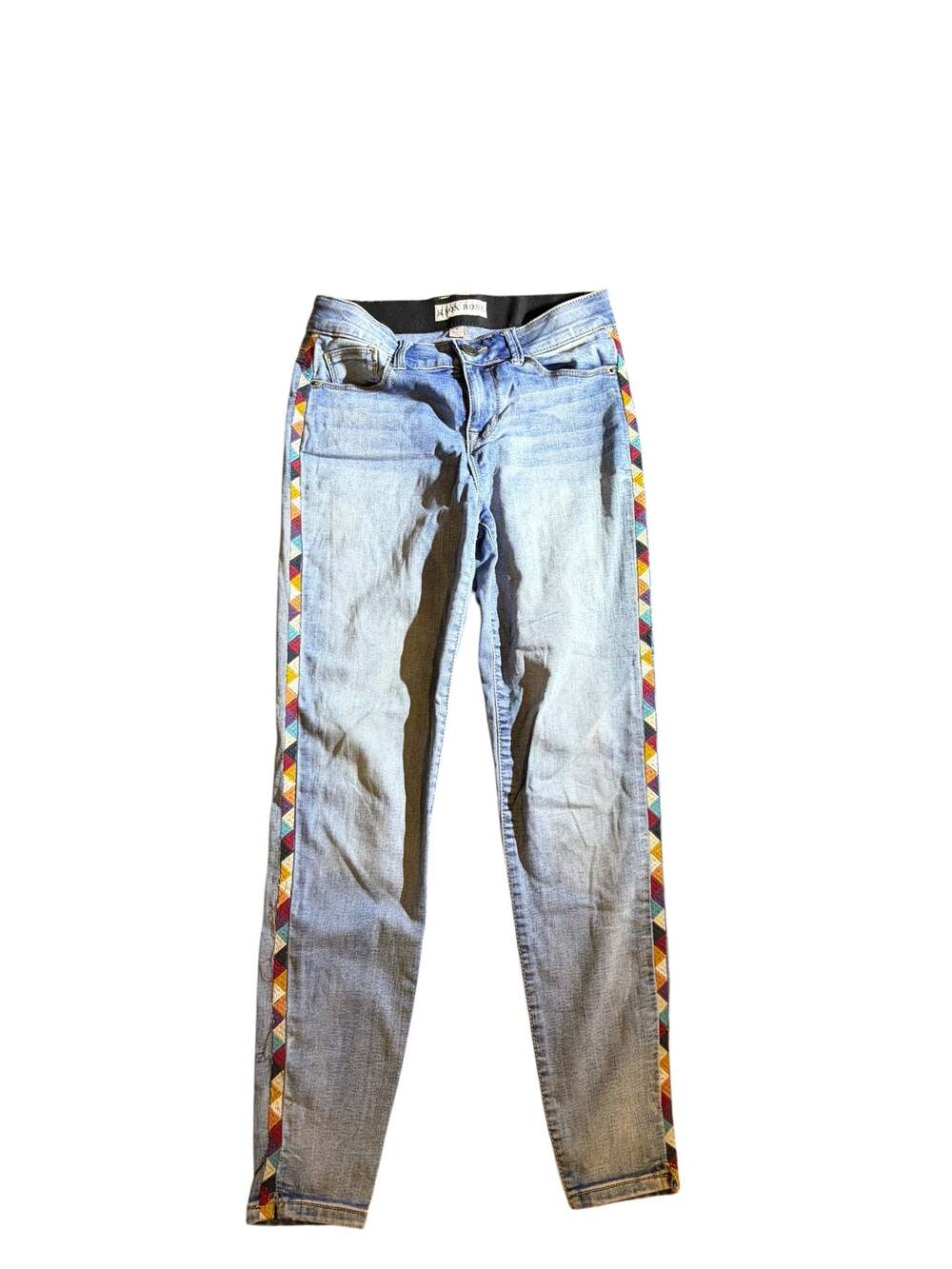 Knox Rose Women's Light Wash Skinny Jeans with Colorful Embroidered Side Stripe